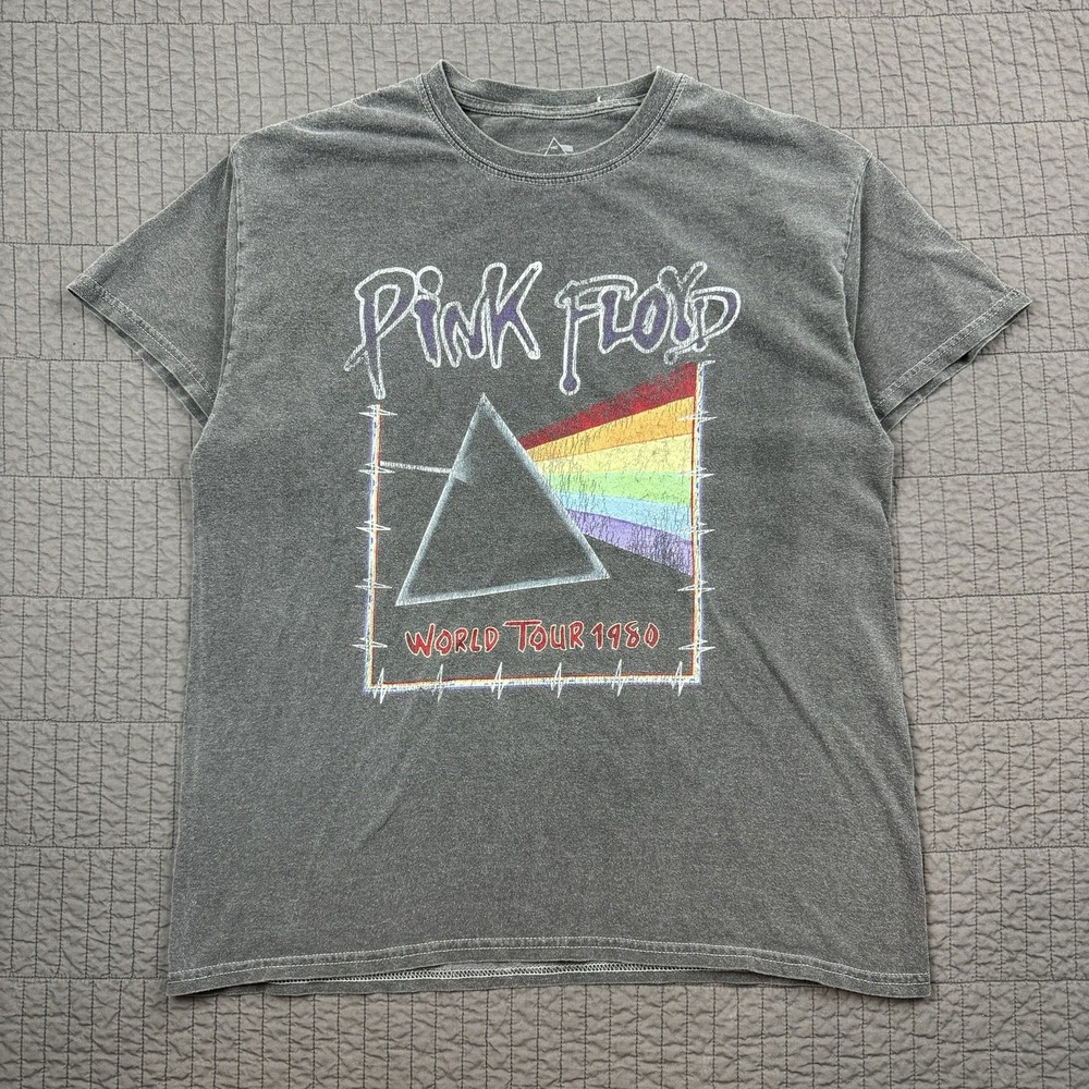 Pink Floyd T Shirt Men Large Gray World Tour 1980‎ Band Tee Rock Music Faded